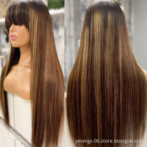Cheap Human Hair 4/27# Colour Highlight Wigs Brazilian Hair Non Lace Wig With Bangs Machine Made Human Hair Wigs For Black Women